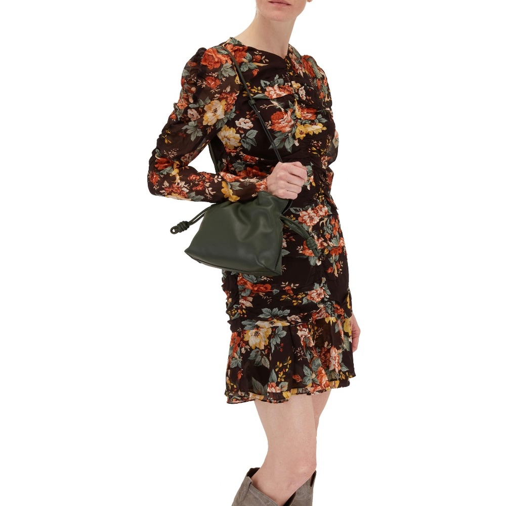 Veronica Beard Black Floral Mini Dress with Orange and Yellow Blooms